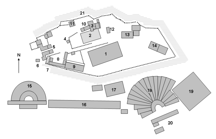 Site plan of the Acropolis at Athens showing the major archaeological remains from Wikipedia.