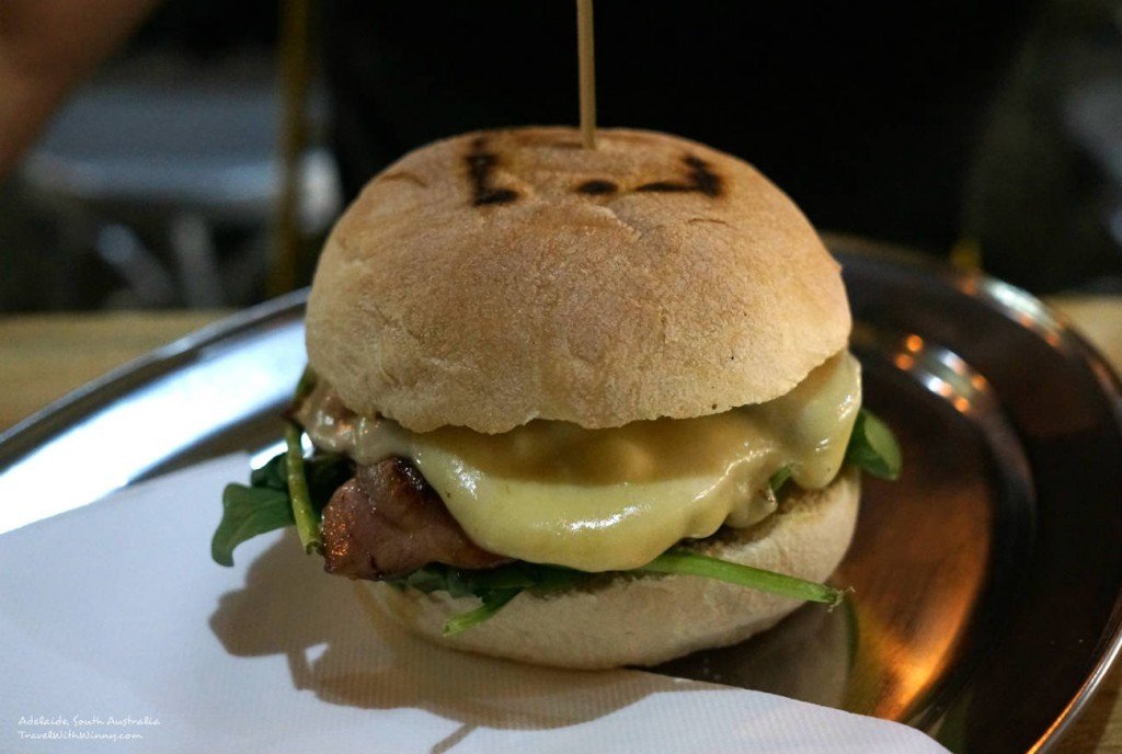 Swiss This- lean beef, swiss cheese, bacon, aioli, spinach (AUD$12)